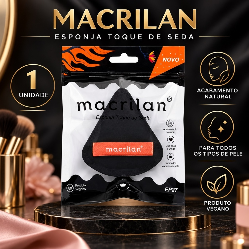 Esponja para Maquiagem Macrilan EP27 Preta Toque de Seda – 1 Unidade