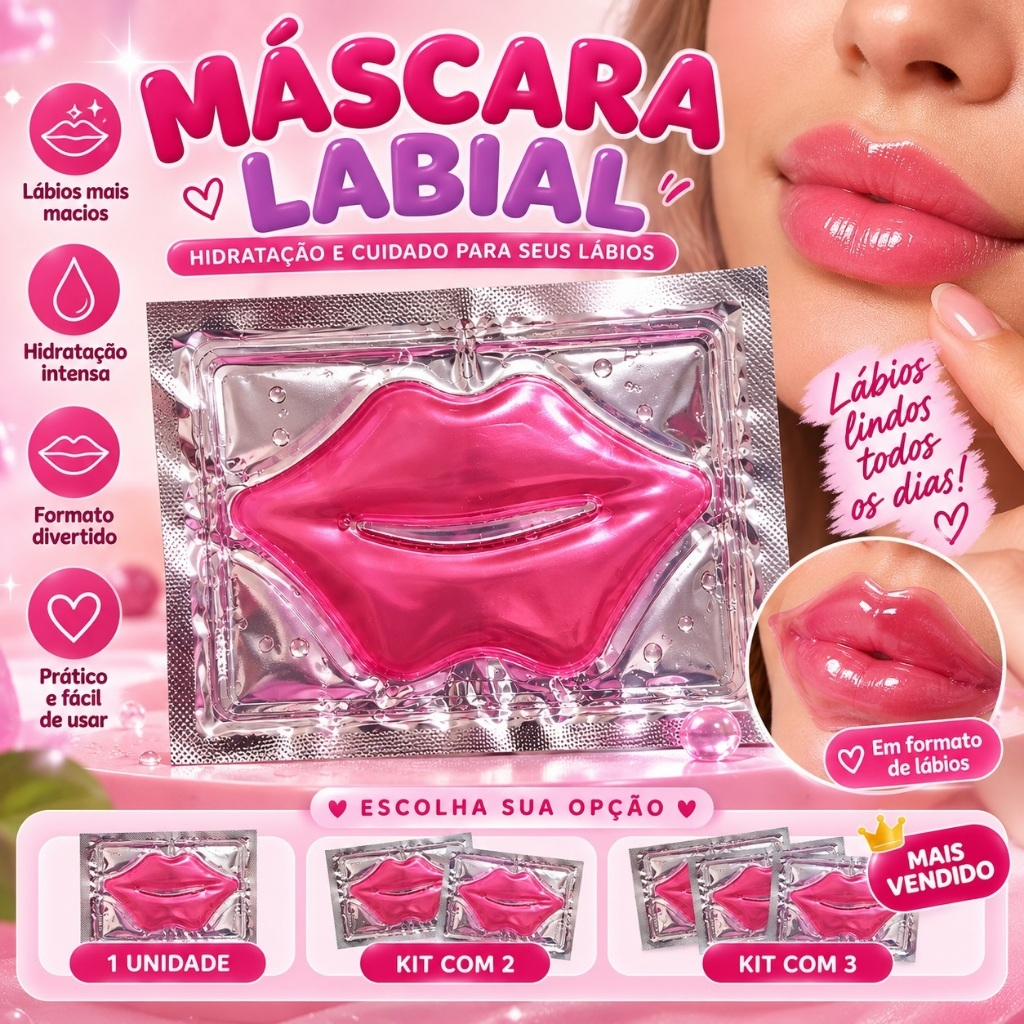 Máscara Labial Hidratante em Formato de Lábios | Lip Mask para Hidratação | Unidade ou Kit