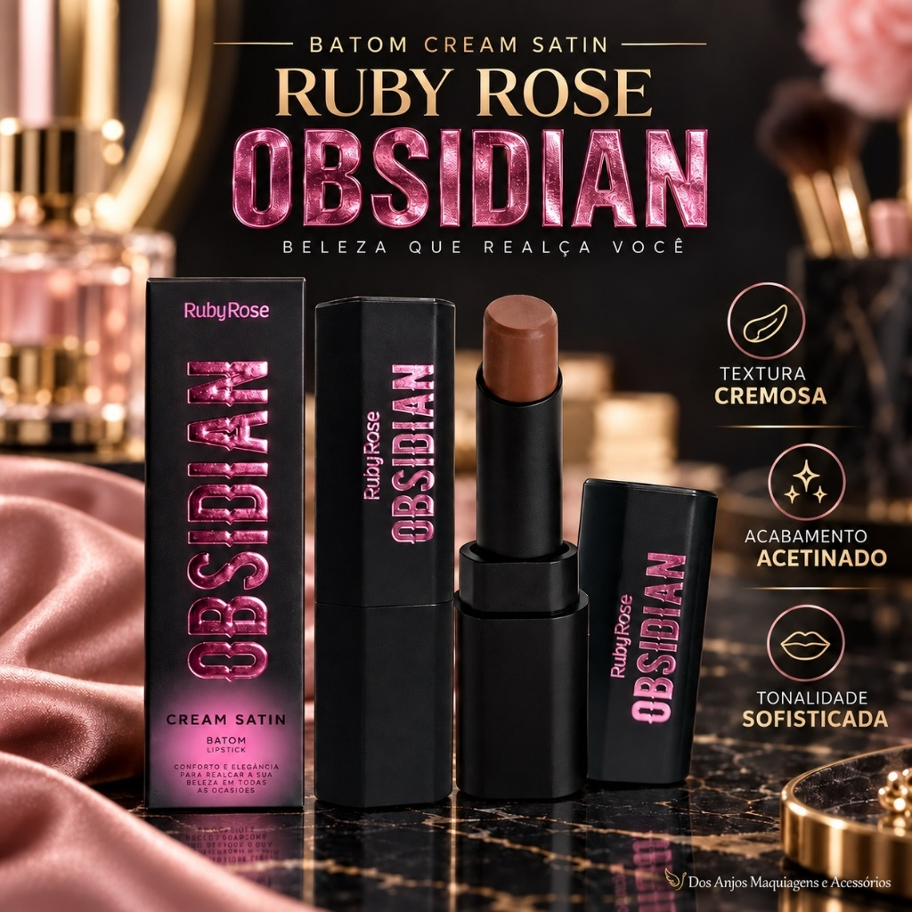 Batom Ruby Rose Obsidian Cream Satin Cremoso Acetinado