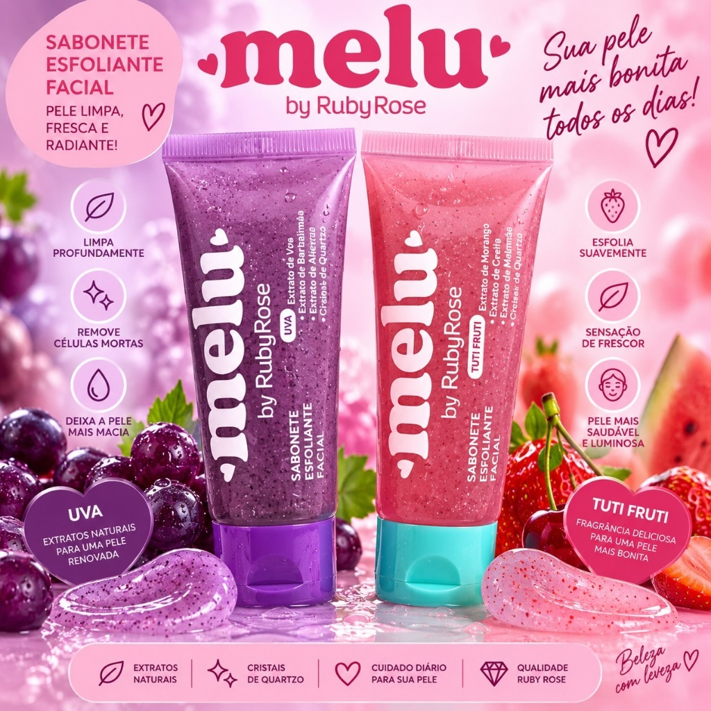 Sabonete esfoliante facial - Melu By Ruby Rose
