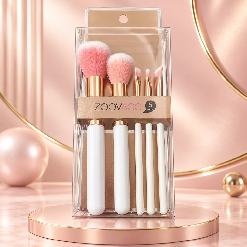 Kit com 5 Pincéis de Maquiagem Cerdas Macias para Rosto e Olhos