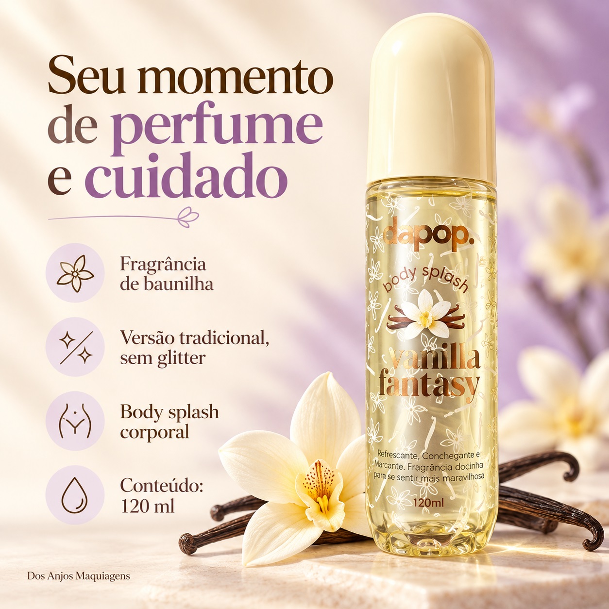 Body Splash Dapop Vanilla Fantasy Baunilha Sem Glitter 120 ml
