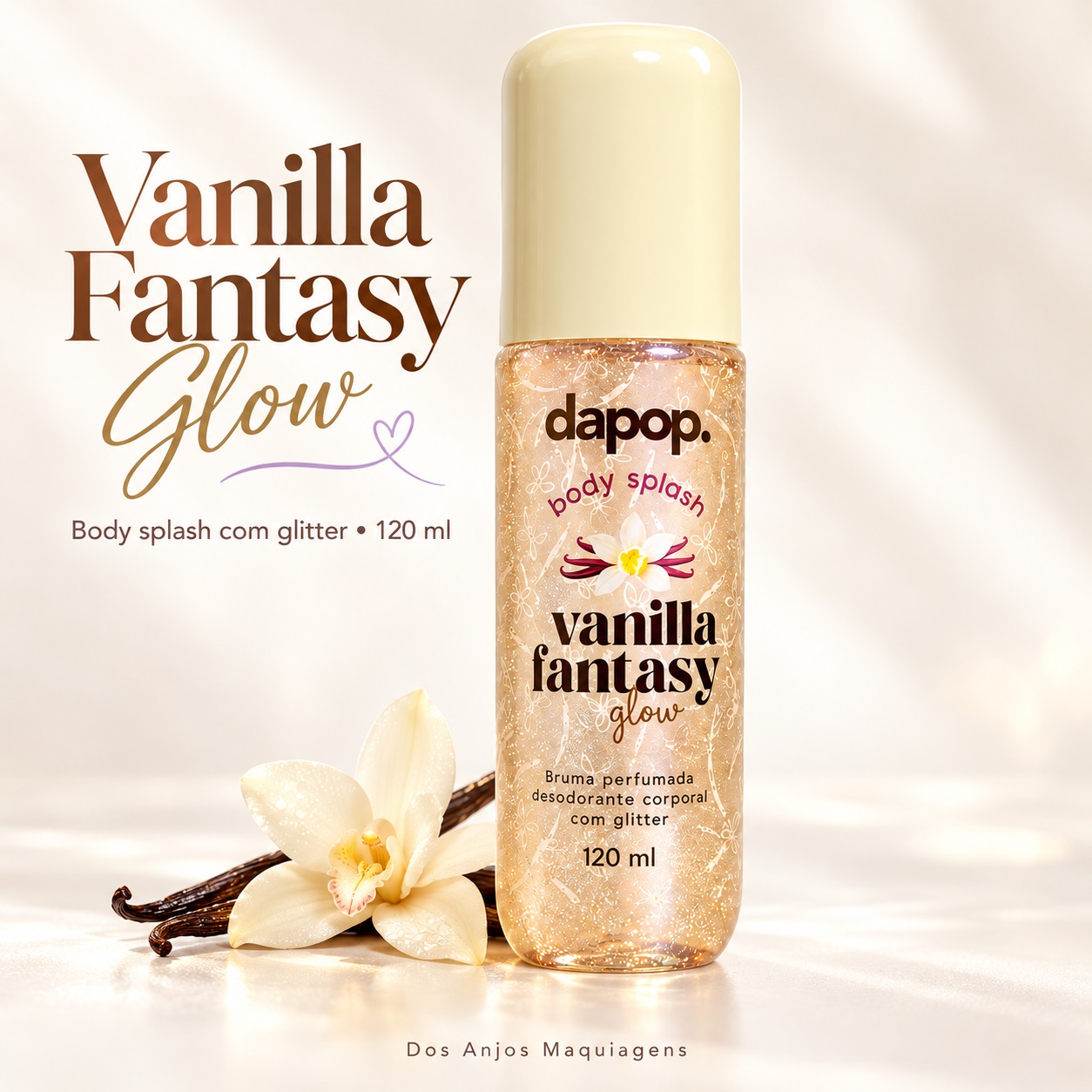 Dapop Body Splash Vanilla Fantasy Glow com Glitter Bruma Perfumada Desodorante Corporal 120 ml