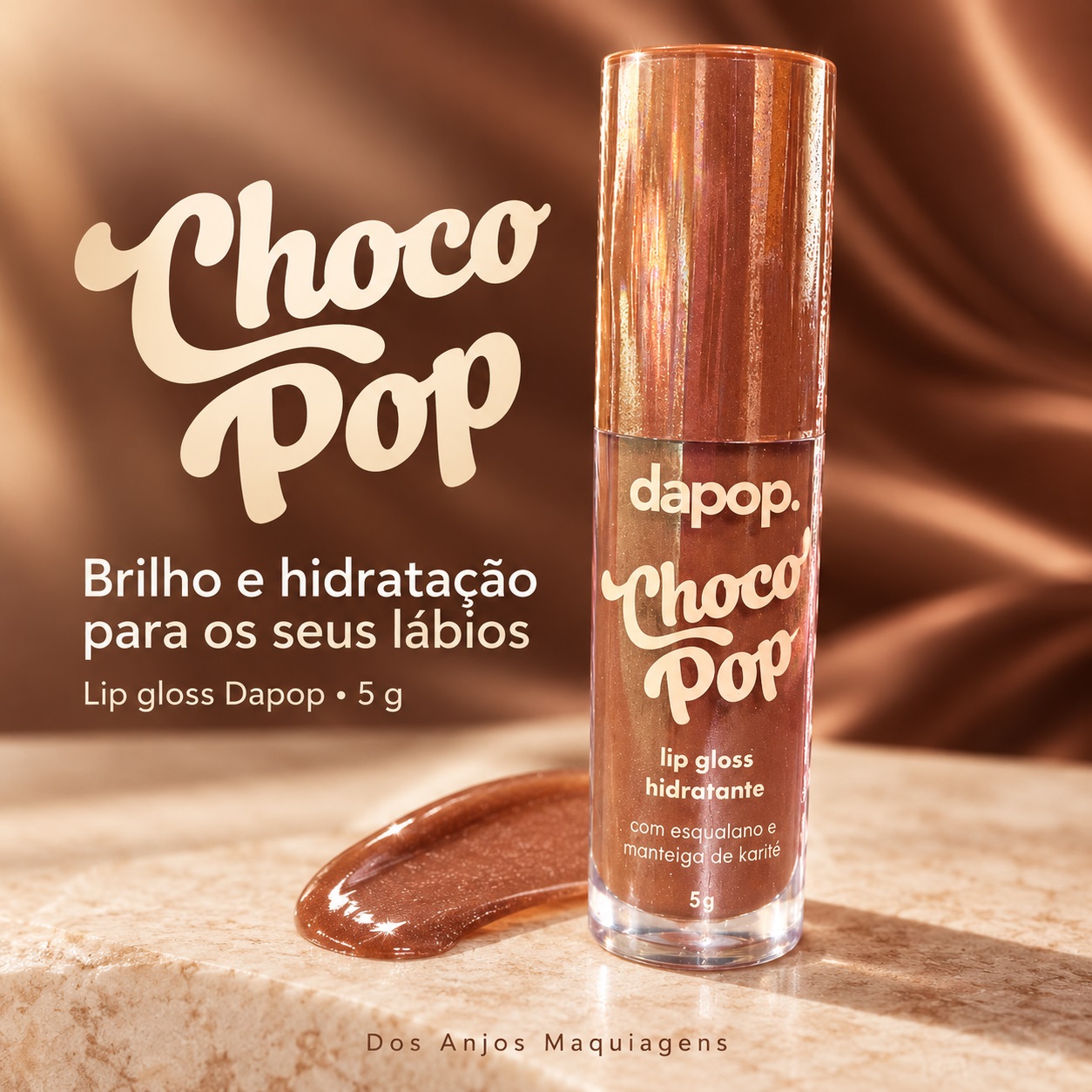 Gloss Labial Hidratante Dapop Chocopop com Esqualano e Manteiga de Karité 5g