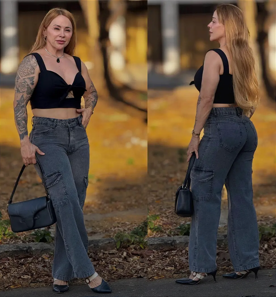 Calça Pantalona Cargo Feminina