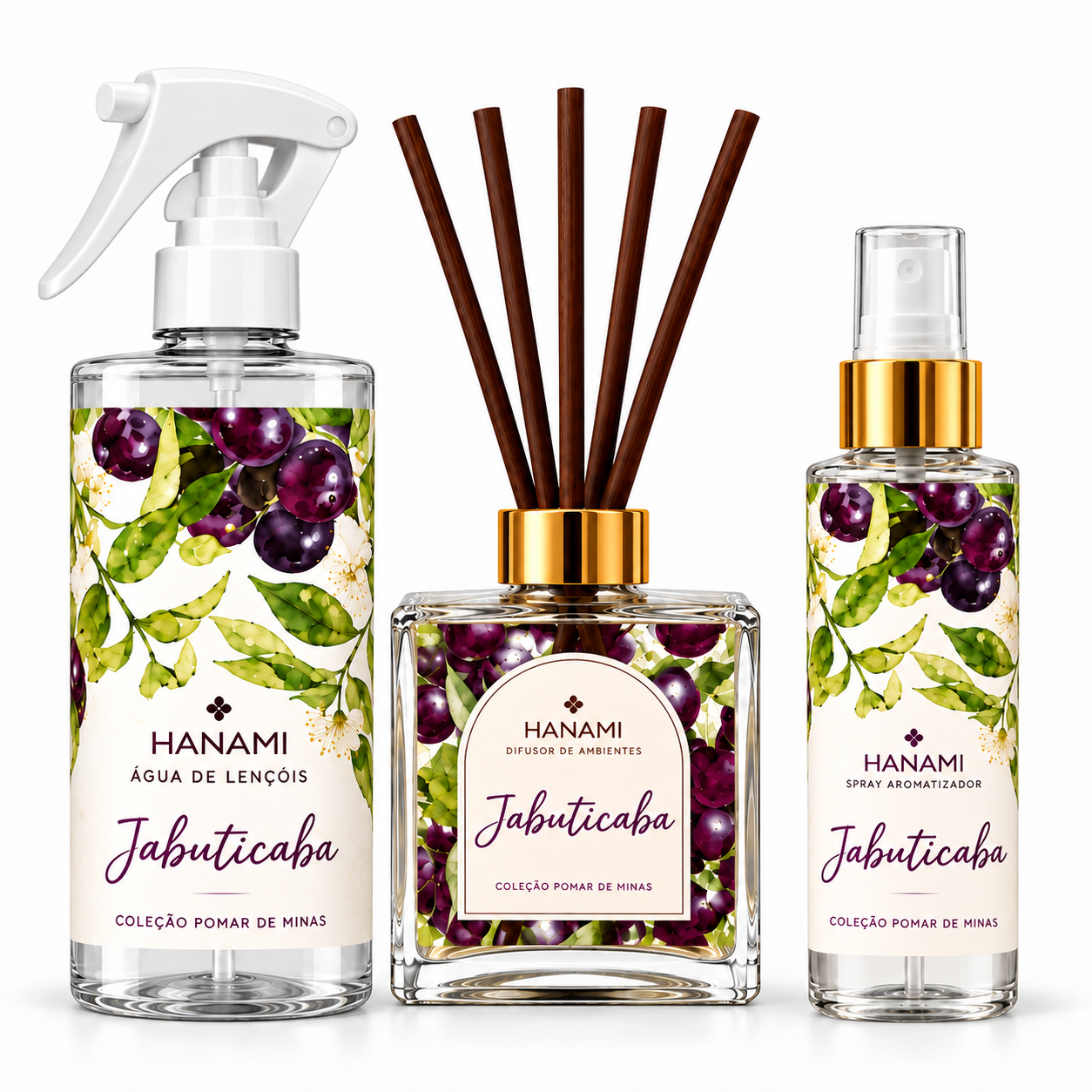 Kit Jabuticaba Triplo: Difusor + Spray de Aromas + Água de Lençóis