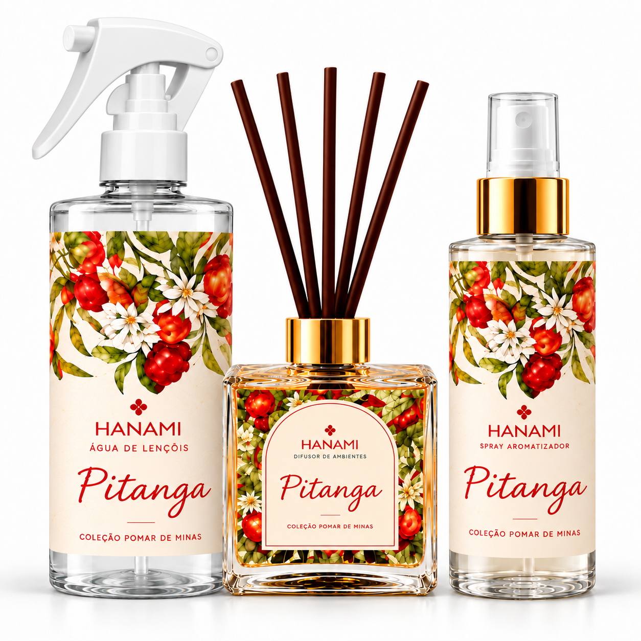 Kit Pitanga Triplo: Difusor + Spray de Aromas + Água de Lençóis