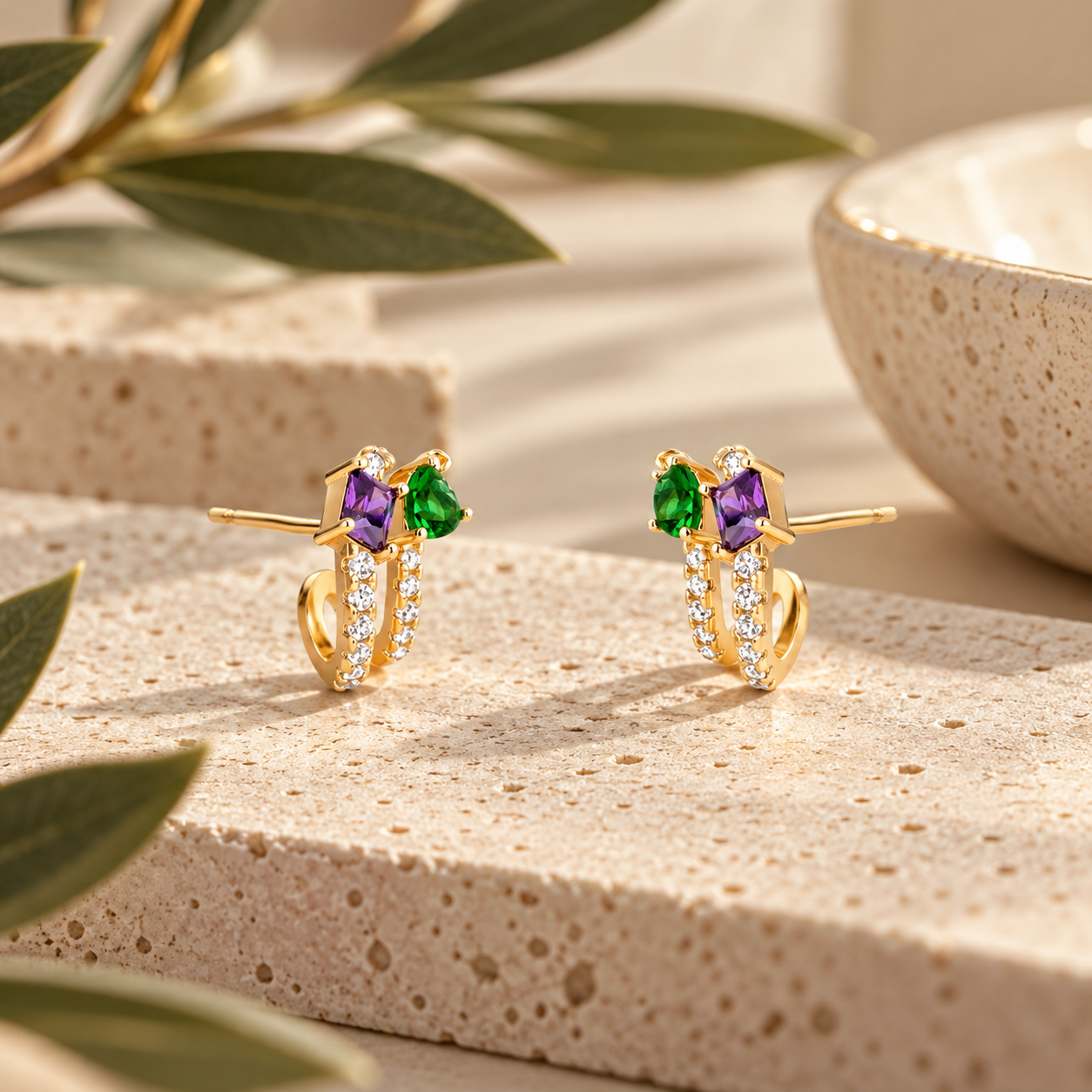 Brinco Banhado Ouro 18k com Zircônias Coloridas