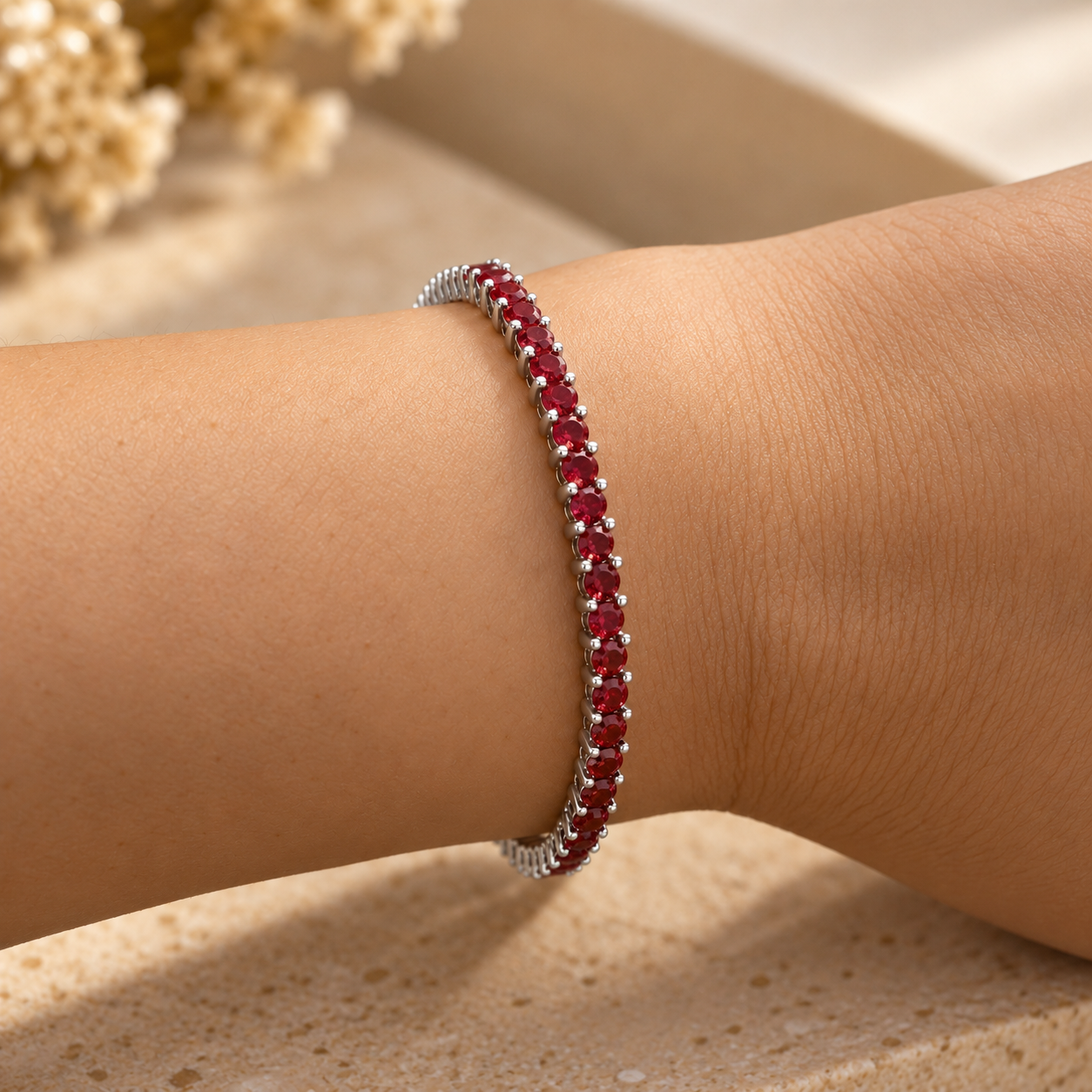 Pulseira Riviera Vermelha Banho Ródio