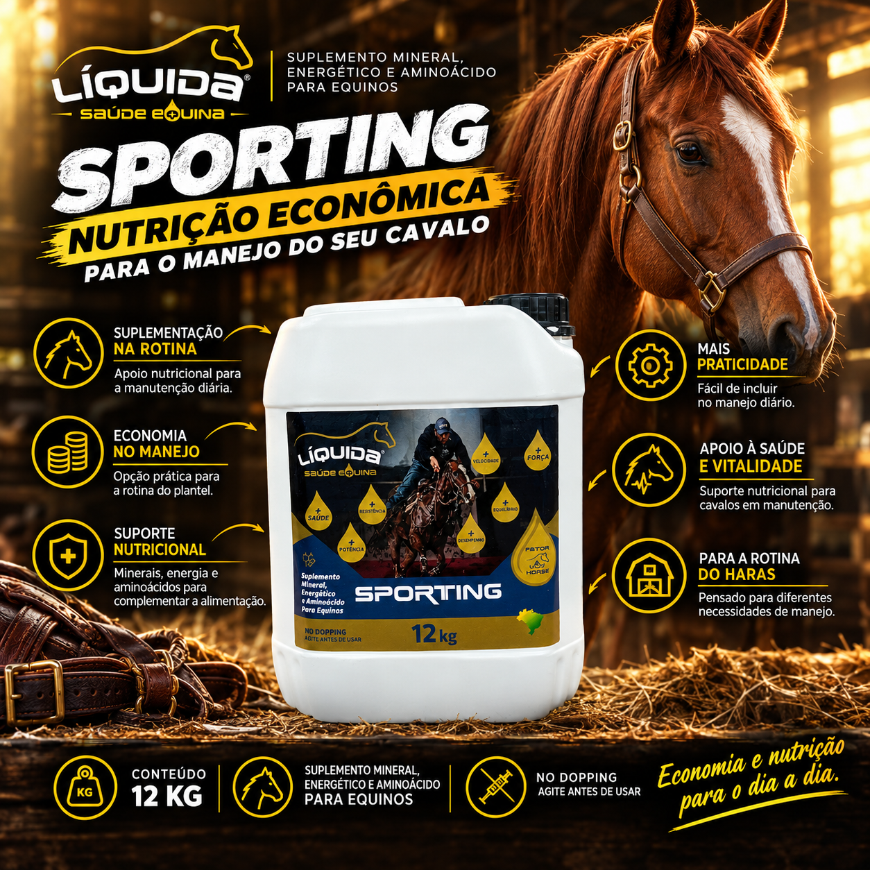 Sporting Liquida Equinos 12 kg — Suplemento Nutricional para Cavalos de Manejo e Manutenção