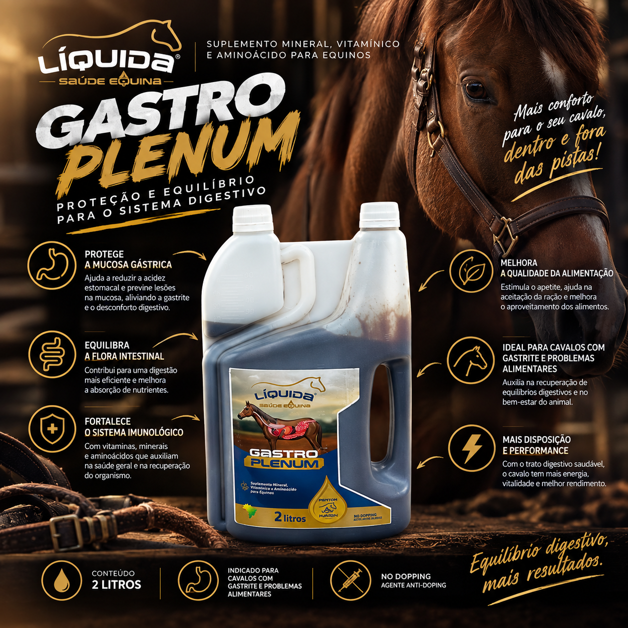 Gastro Plenum Liquida Equinos 2lt — Suplemento para Proteção, Equilíbrio e Saúde do Trato Gastrointestinal