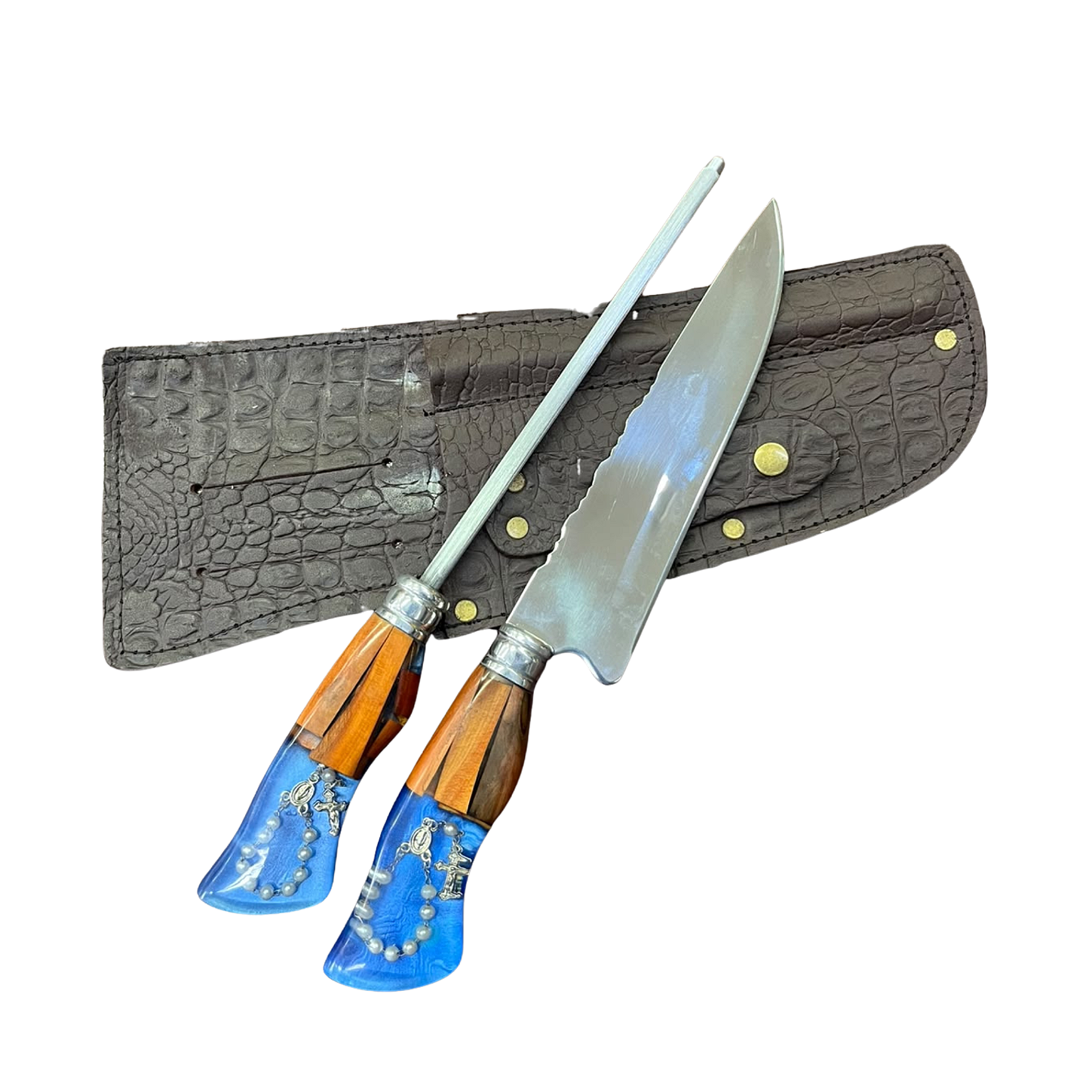 Kit 2 Peças Faca e Chaira Aço Inox 8"