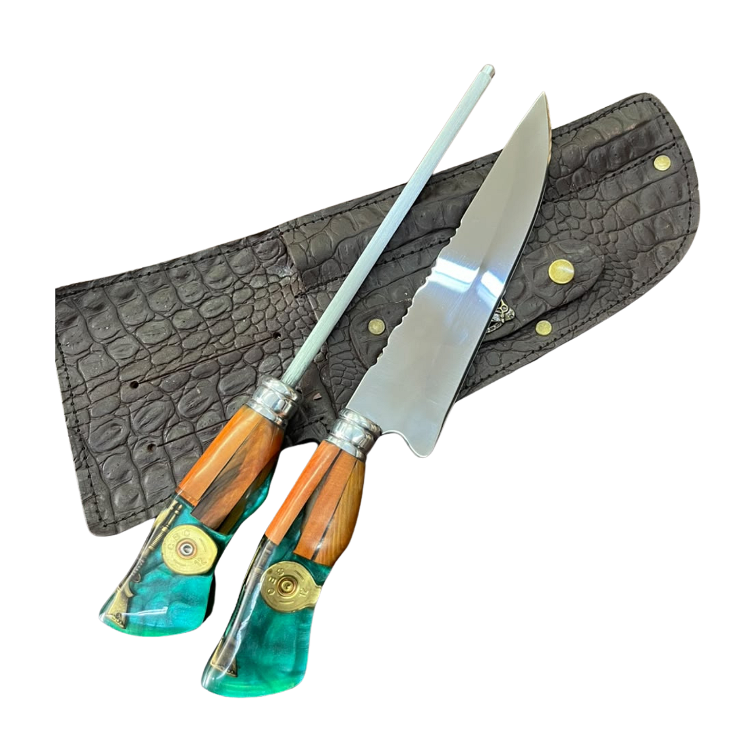 Kit Faca e Chaira 8" Aço Inox Cabo Misto