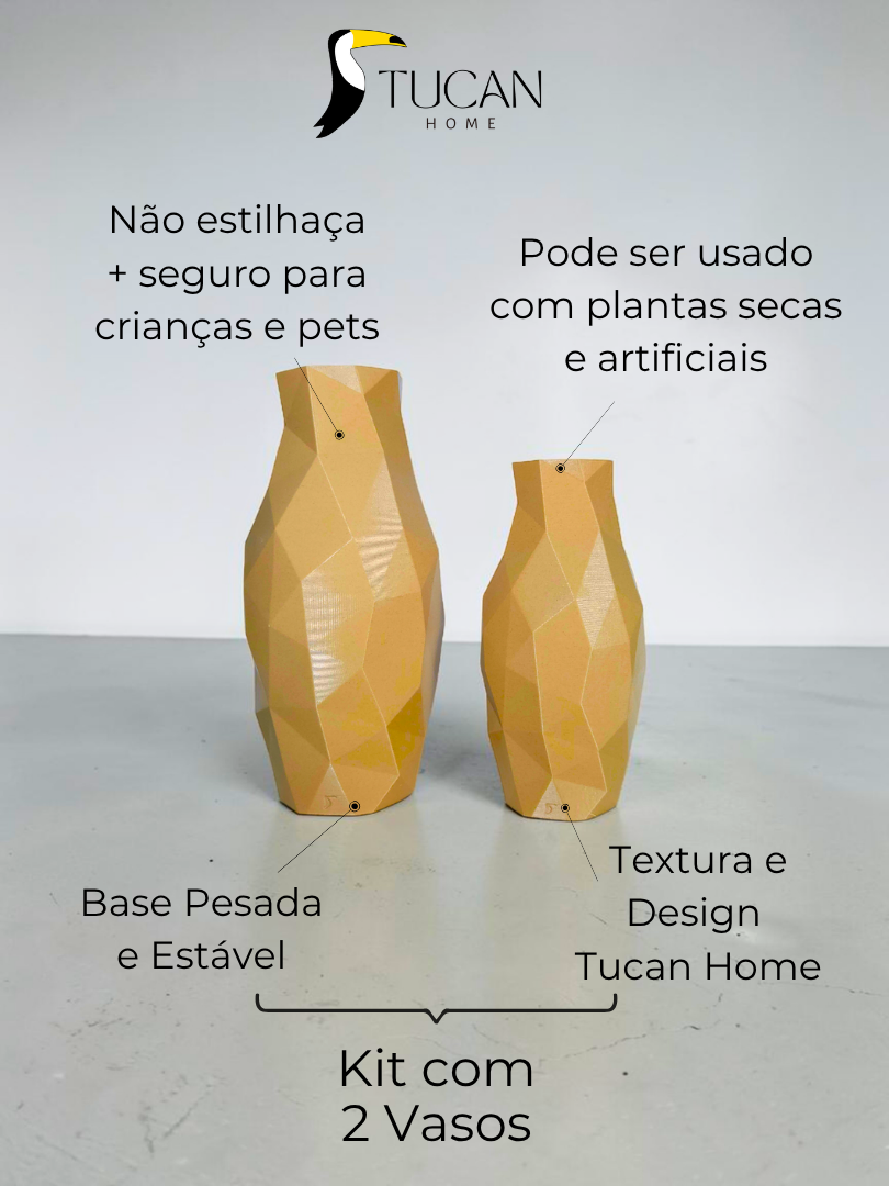 Vaso Decorativo Diamant - Kit com 2 Vasos | Sala Quarto Aparador Mesa Estante