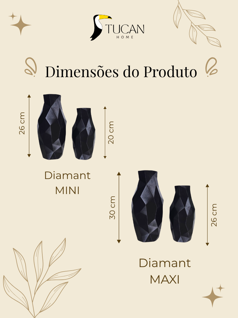 Vaso Decorativo Diamant - Kit com 2 Vasos | Sala Quarto Aparador Mesa Estante