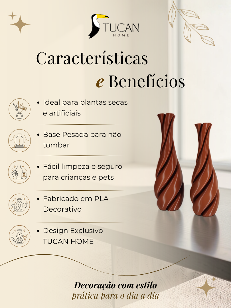 Vaso Decorativo Trevo - Kit com 2 Vasos Decoração Sala Quarto Aparador Rack Prateleira
