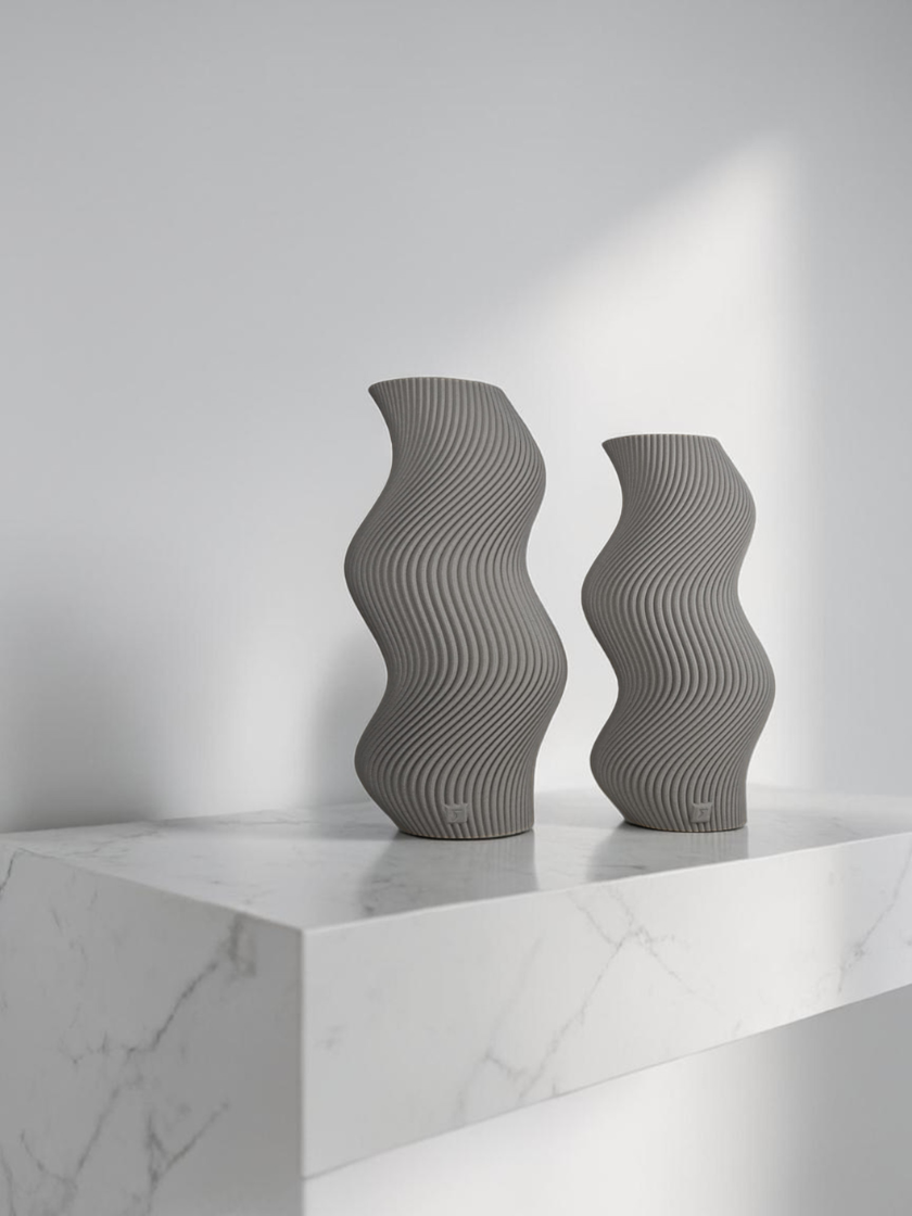 Vaso Decorativo Onda - Kit com 2 Vasos | Decoração para Sala Quarto Aparador