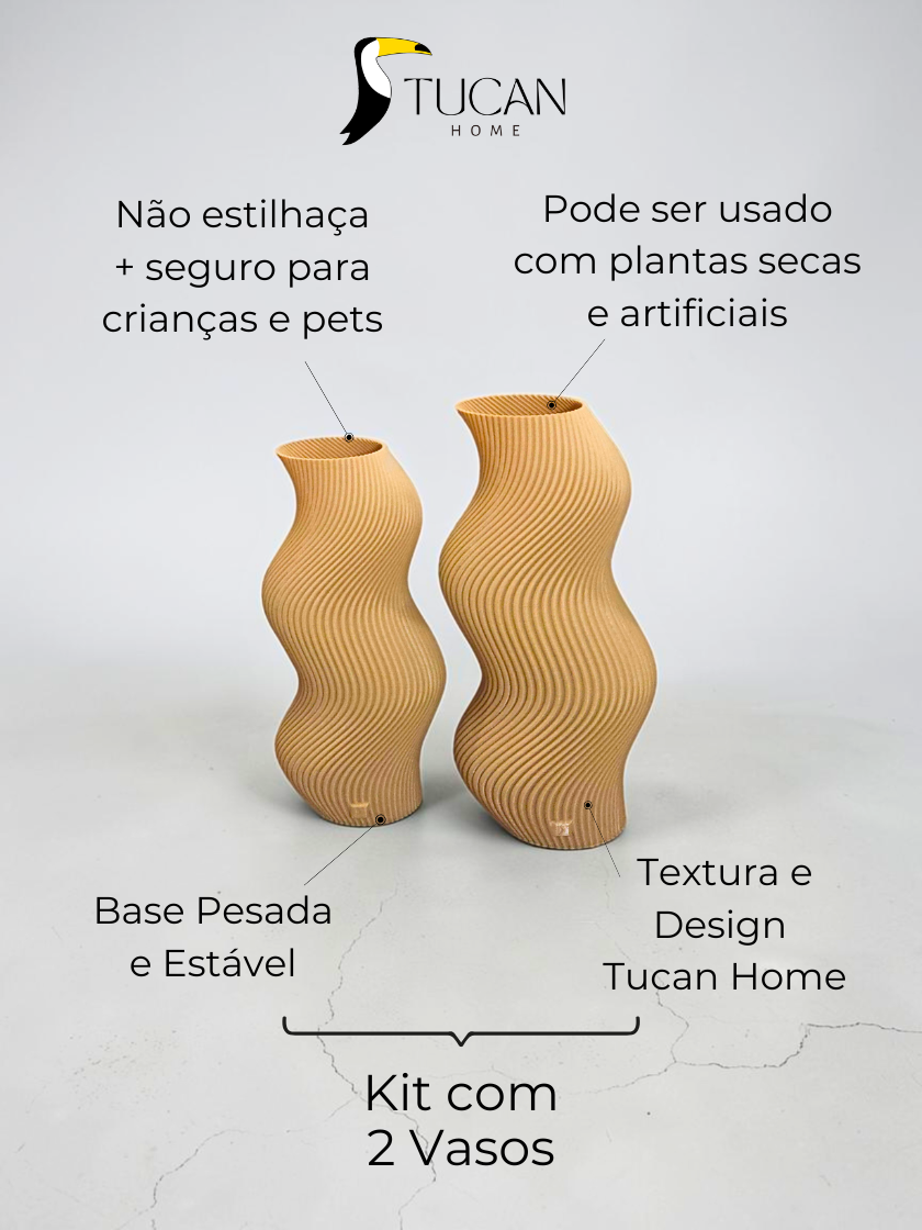 Vaso Decorativo Onda - Kit com 2 Vasos | Decoração para Sala Quarto Aparador