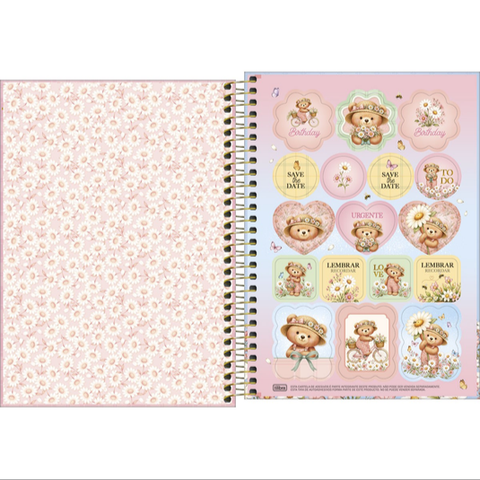 Caderno Espiral Capa Dura Tilibra Love Bears 1/4 - 80 Folhas