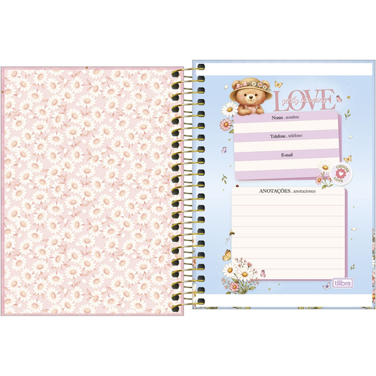 Caderneta Espiral Capa Dura Tilibra Love Bears 1/8 - 80 Folhas