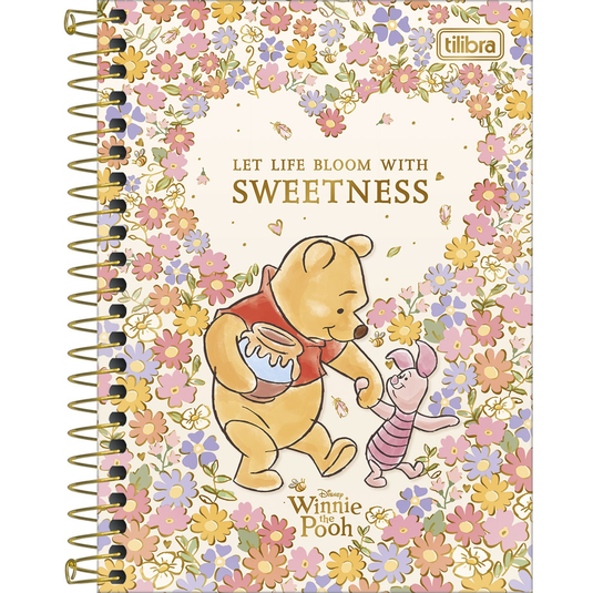 Caderneta Espiral Capa Dura Tilibra Pooh 1/8 - 80 Folhas