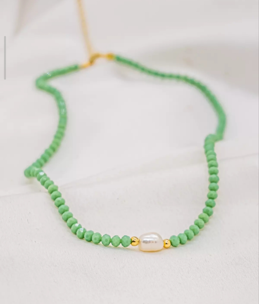 Choker Cristal Verde Claro Pérola de Água Doce