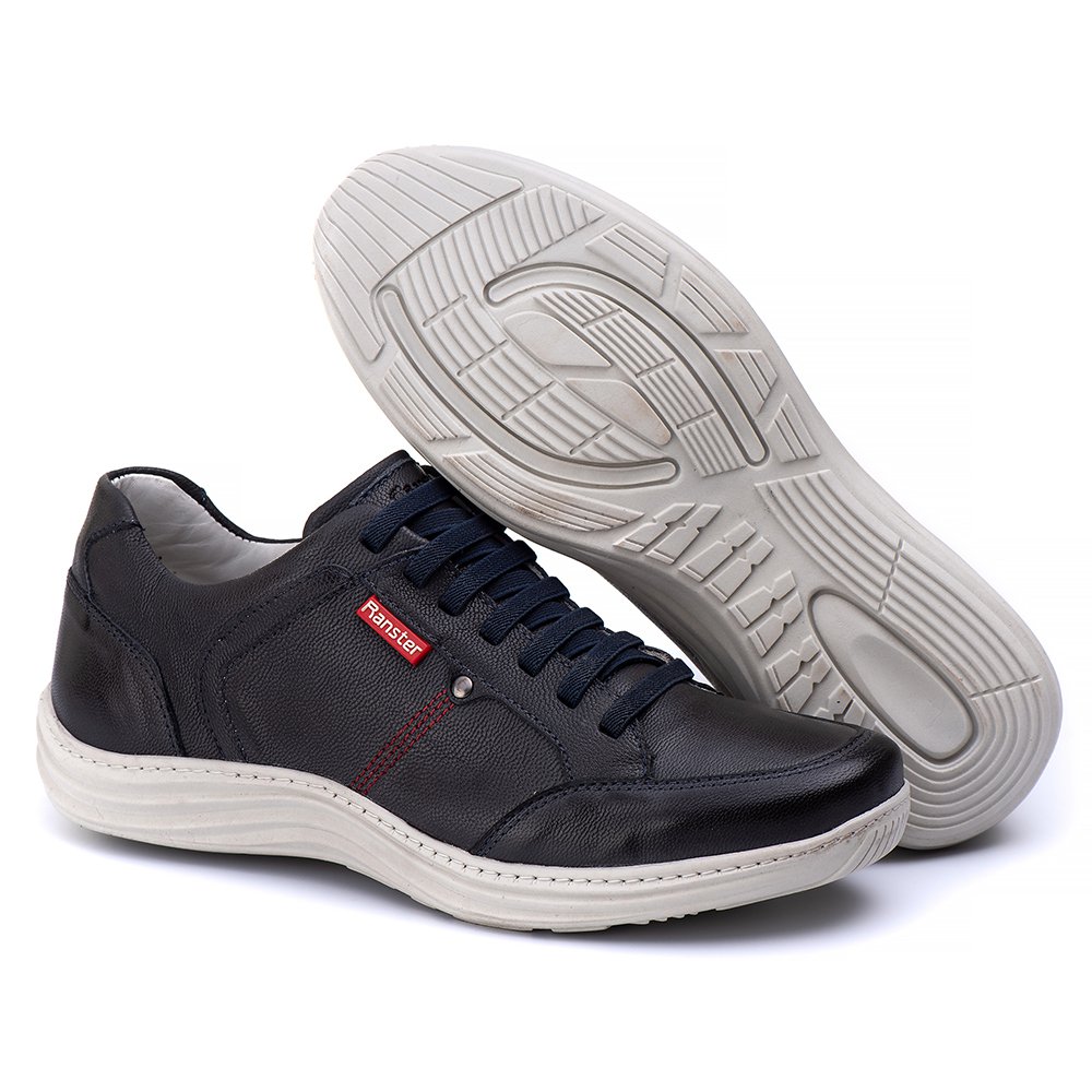 Sapatênis Casual Conforto Couro Azul