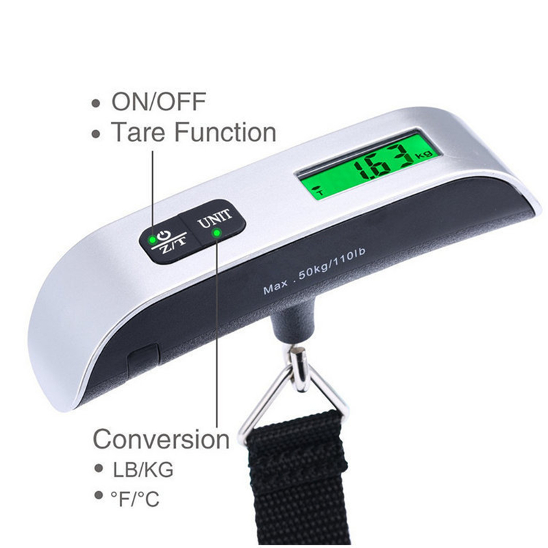 Balança portátil display digital lcd 110lb/50kg bagagem eletrônica suspensa mala