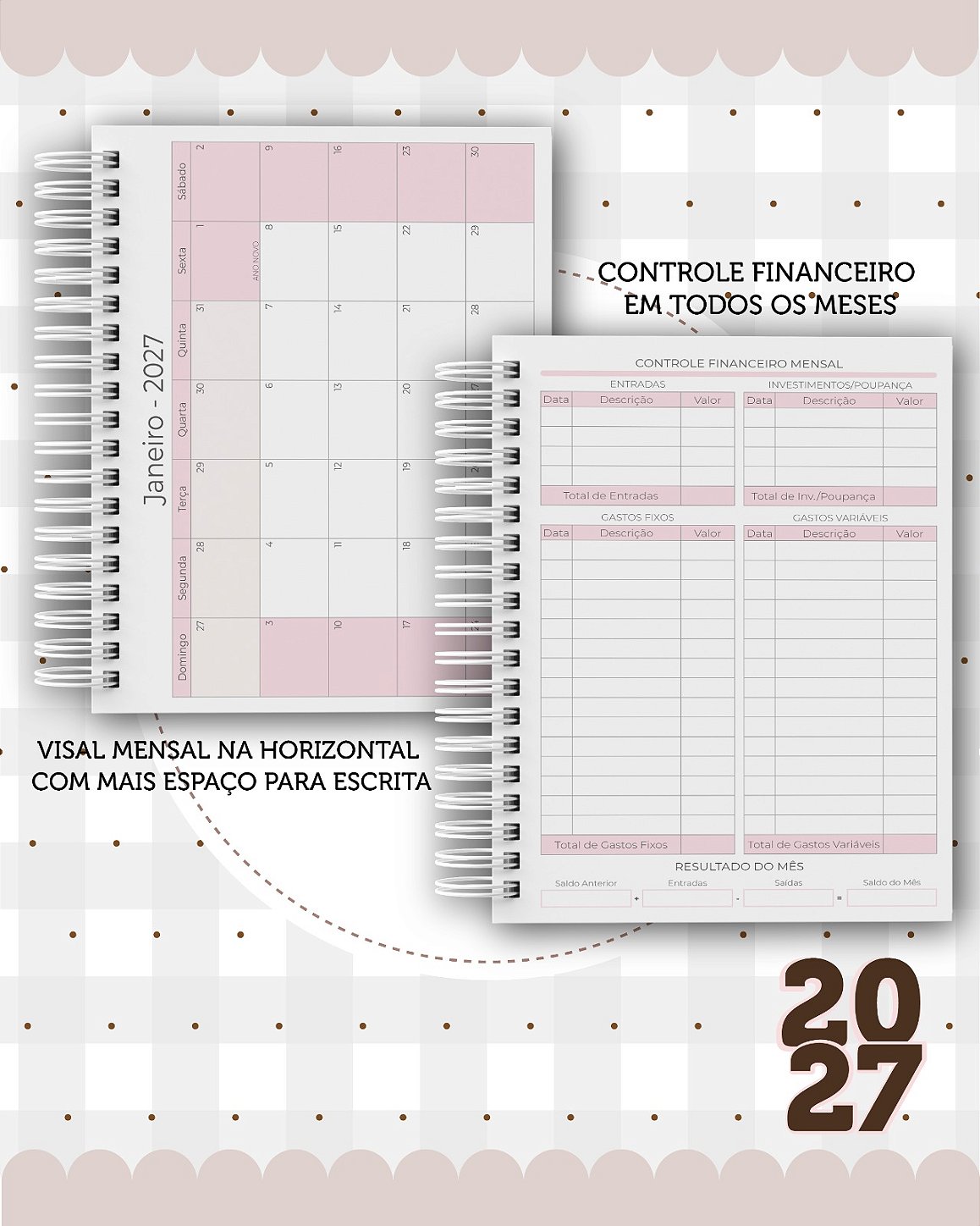 Agenda Personalizada 400 PÁGINAS 2027 - Coleção Delicada