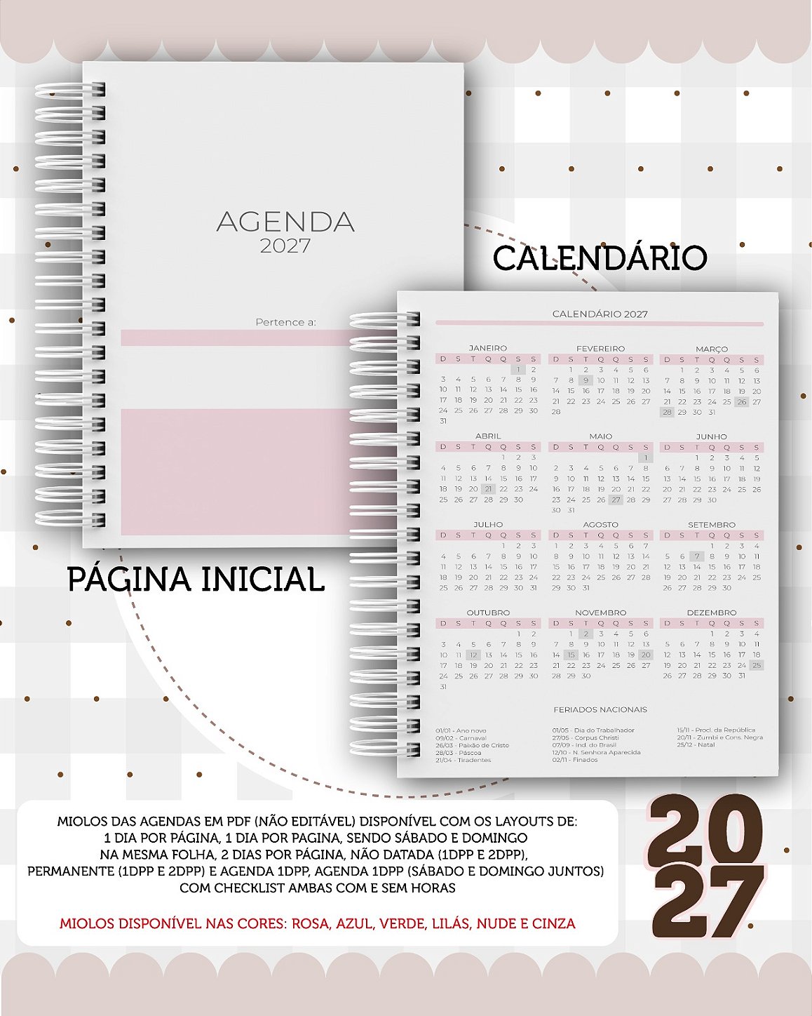 Agenda Personalizada 400 PÁGINAS 2027 - Coleção Delicada
