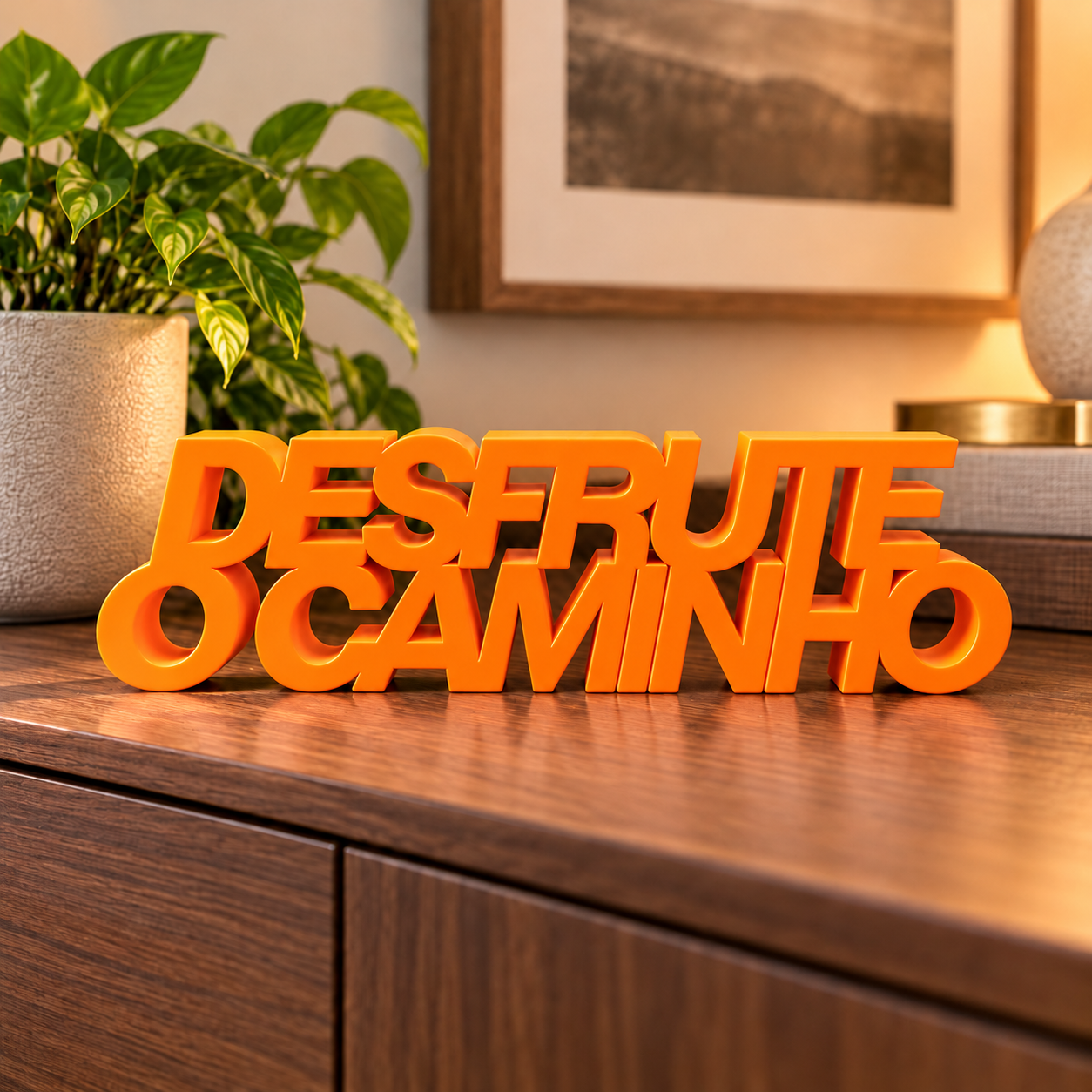 Letreiro laranja -Desfrute o Caminho -Legendário Decorativo em Impressão 3D