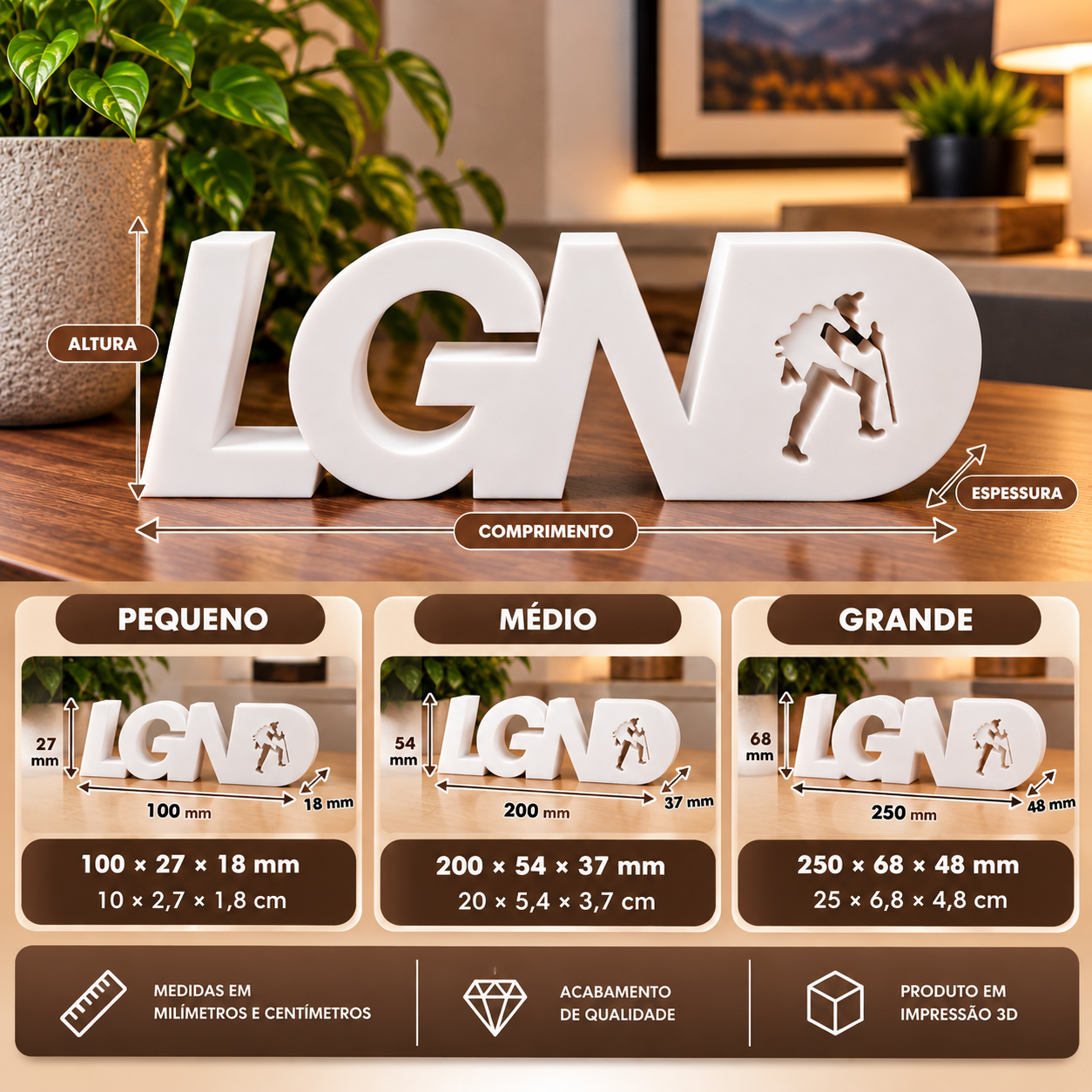 Letreiro branco LGND Legendário Decorativo em Impressão 3D
