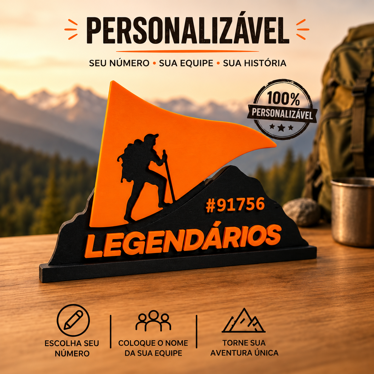 Placa Personalizada Legendários 3D – Número e Nome da Equipe Lembrança de Fe