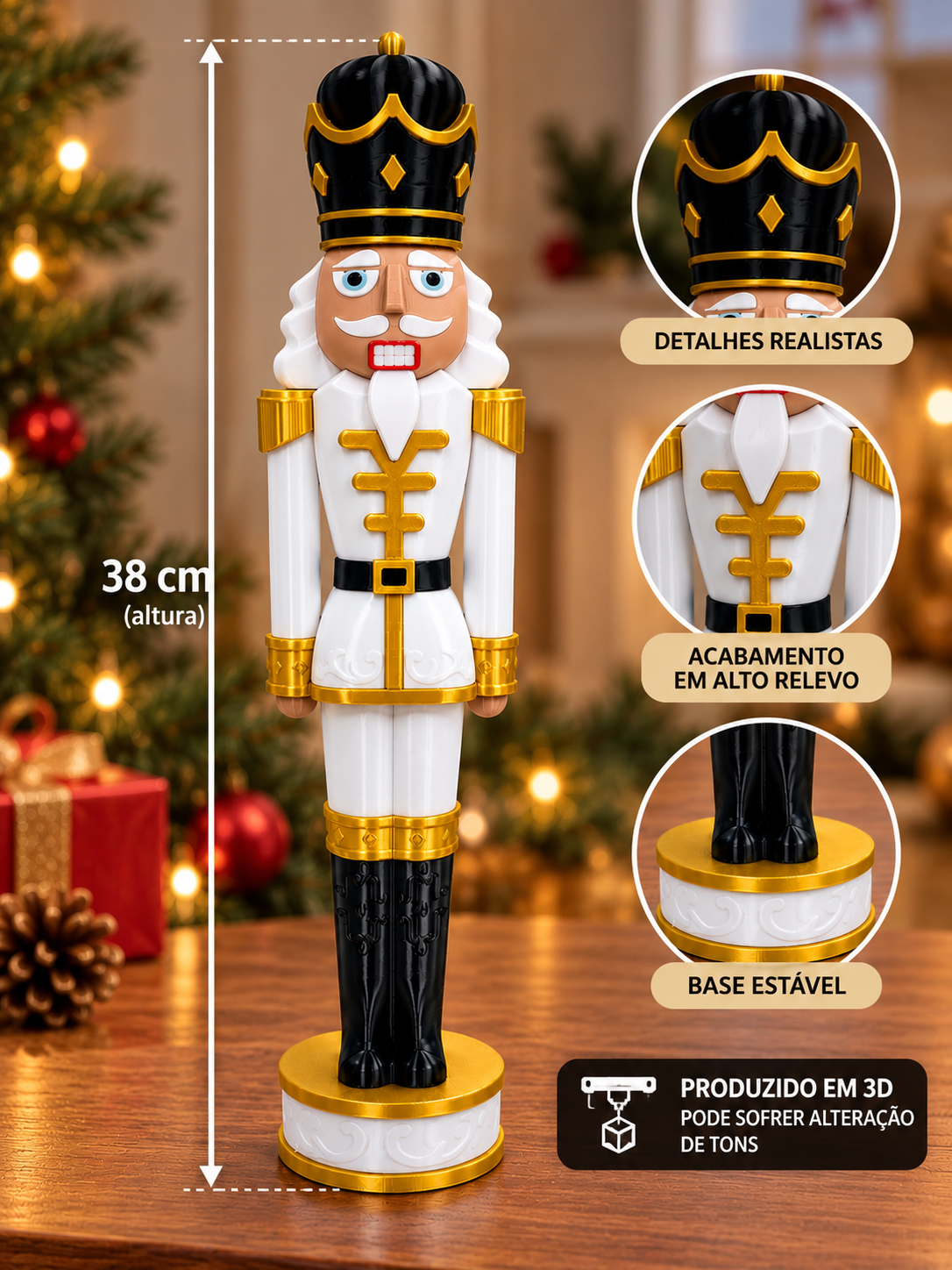 Quebra-Nozes Decorativo Natalino 38cm Produzido em 3D