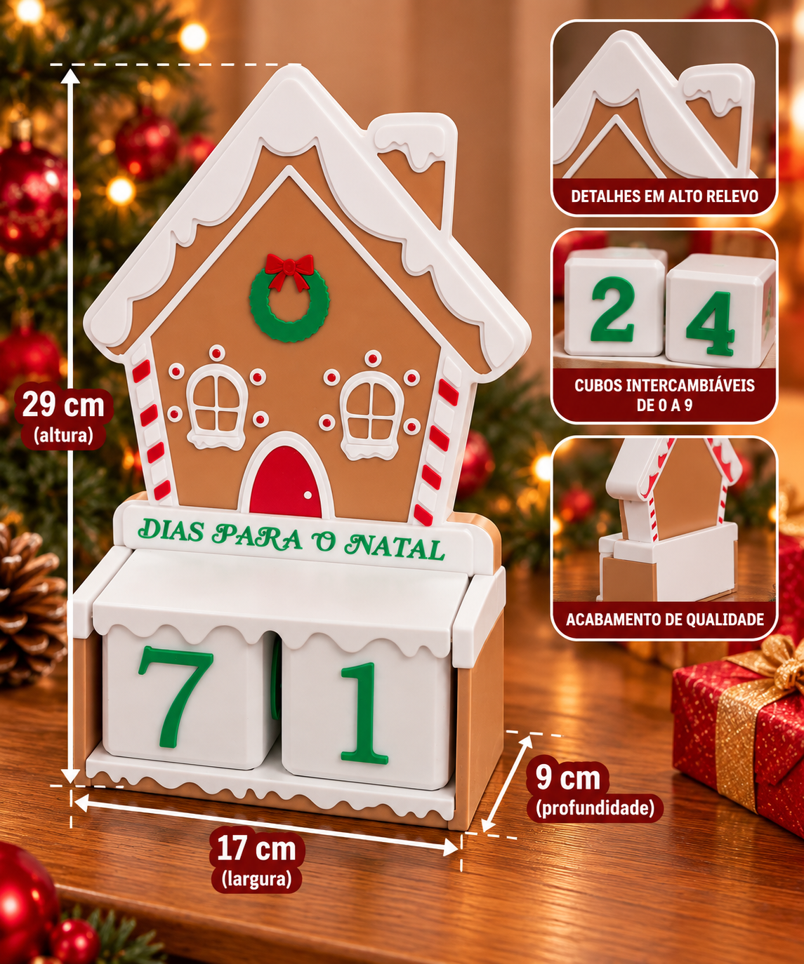 Calendário dias para natal de Cubos de Casa de Pão de Mel