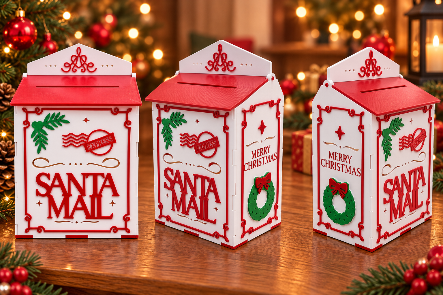 Caixa de Correio do Papai Noel Decorativa Natalina 3D 22cm