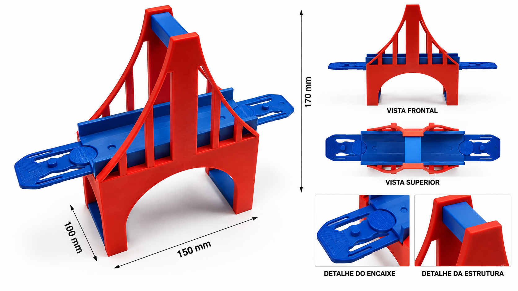 Kit Pista Hot Wheels com Ponte Suspensa 4 Retas de 20 cm e Conectores 3D