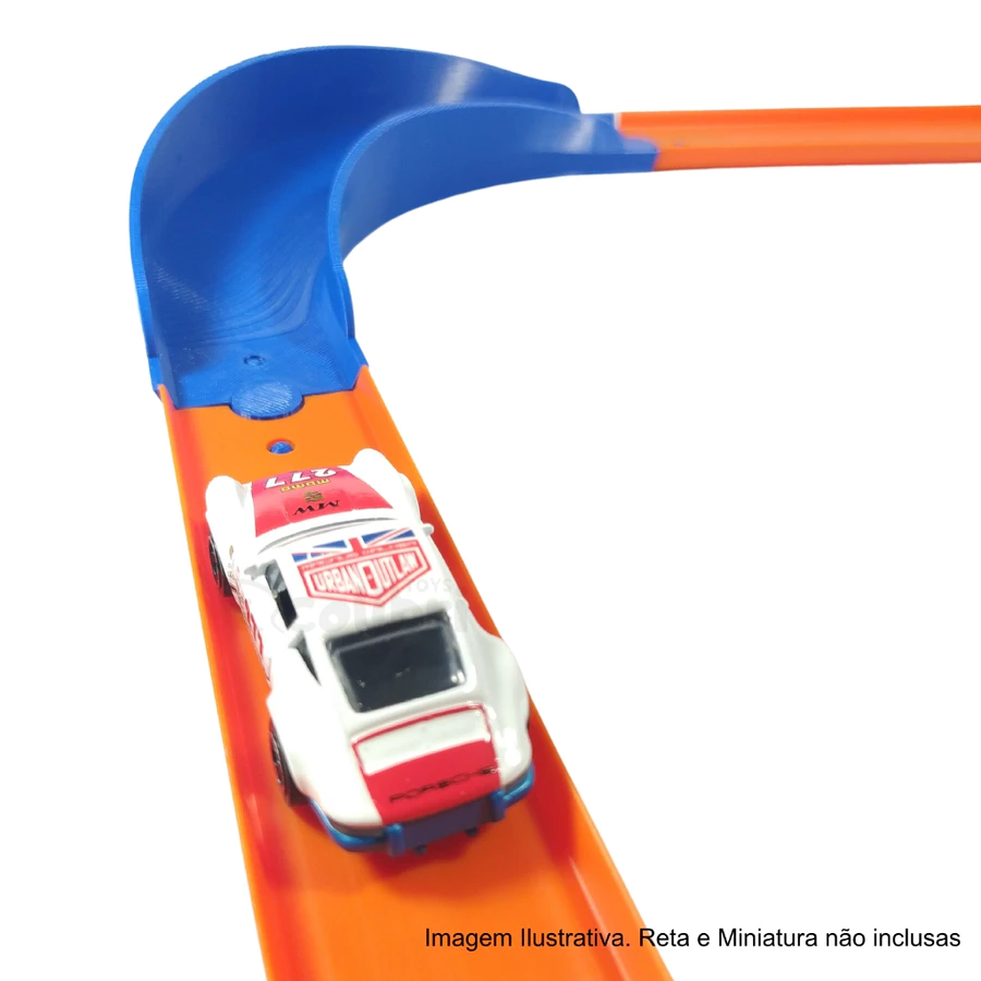 Curva 90° 30° Alta Velocidade para Pista Hot Wheels Diecast 1:64 com Extremidade Plana