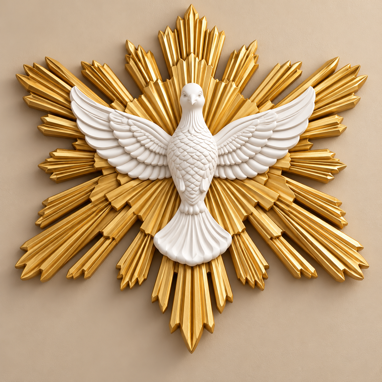 Divino Espírito Santo Decorativo Branco e dourado com Raios 22 cm para Parede em 3D