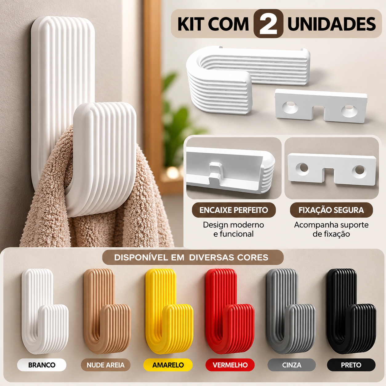kit 2 gancho Gancho de parede banheiro usso diverso em parede com suporte parafusado