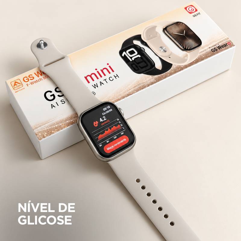 Smartwatch GSWEAR GS10 Mini 41mm Tela 1,75” IPS, Ligações, Ilha Dinâmica e IP67