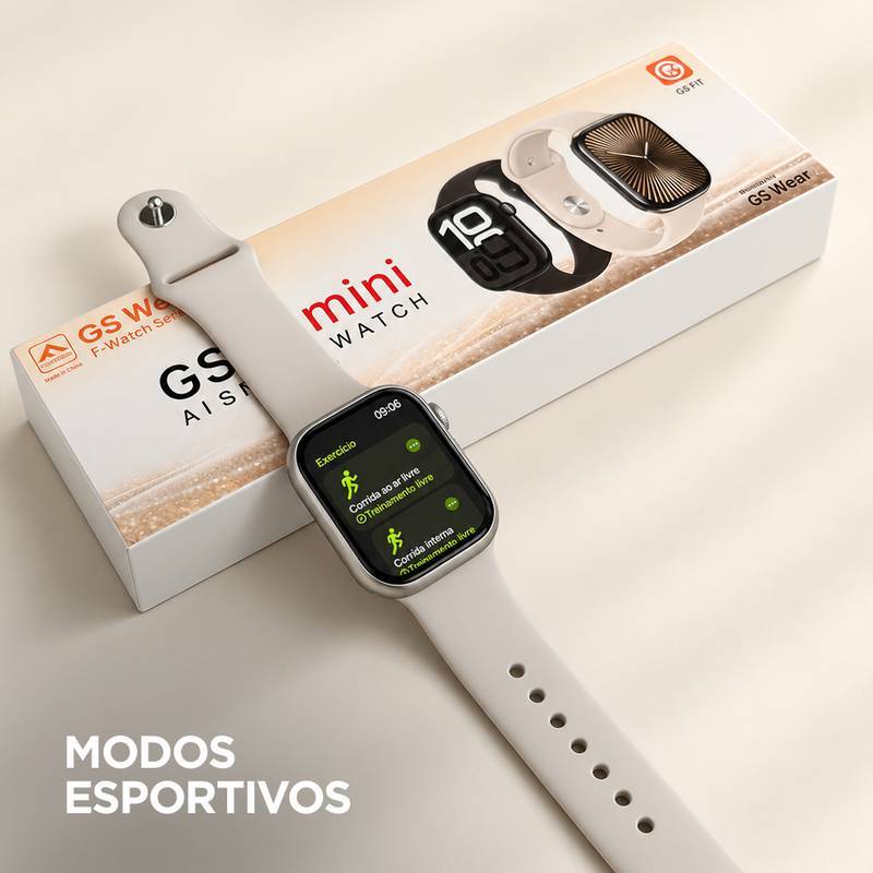 Smartwatch GSWEAR GS10 Mini 41mm Tela 1,75” IPS, Ligações, Ilha Dinâmica e IP67