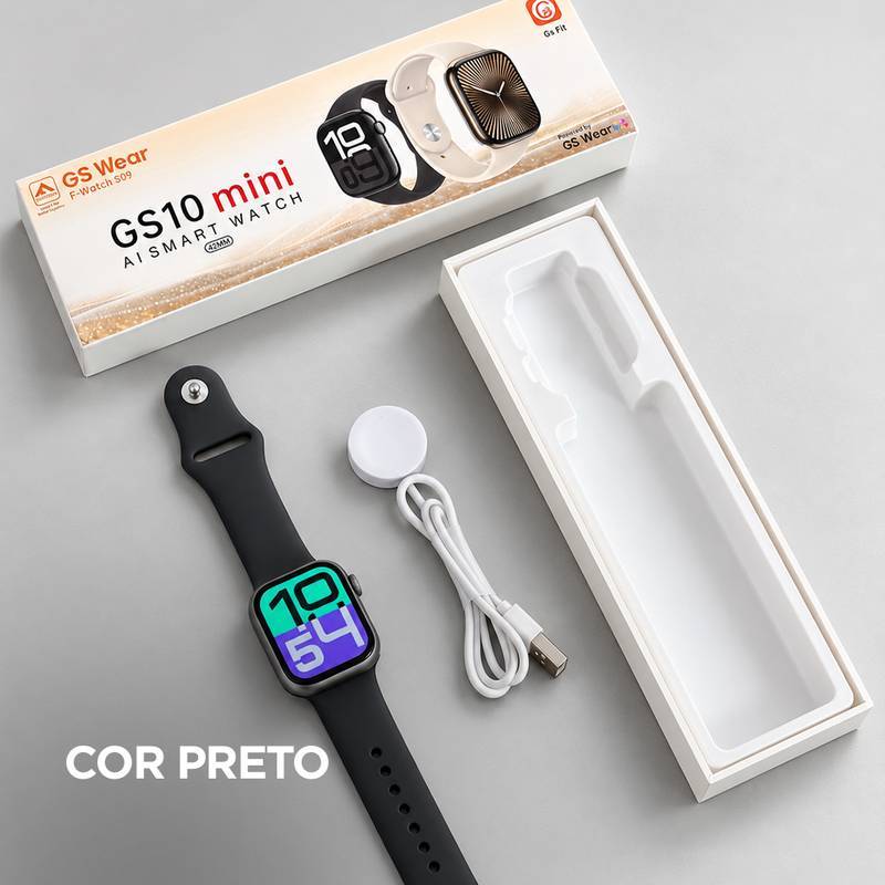 Smartwatch GSWEAR GS10 Mini 41mm Tela 1,75” IPS, Ligações, Ilha Dinâmica e IP67