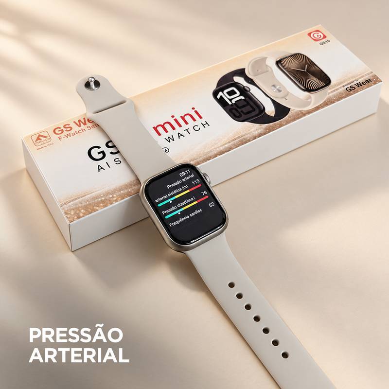 Smartwatch GSWEAR GS10 Mini 41mm Tela 1,75” IPS, Ligações, Ilha Dinâmica e IP67