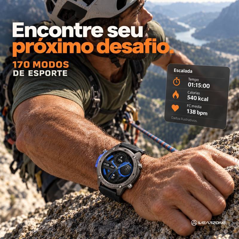 Smartwatch Wearzone BRAVE AMOLED 1,43” GPS Dual-Band L1+L5, 170+ Modos Esportivos, 5 ATM e IP69K