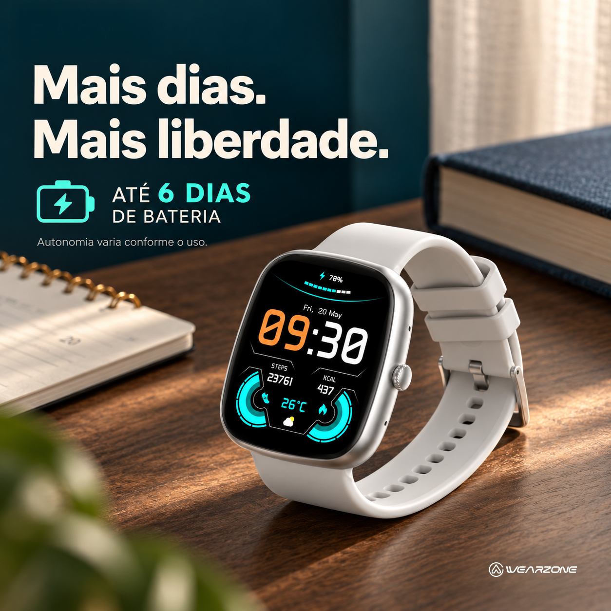 Smartwatch Wearzone EASY 45mm Tela 1,83” TFT, Ligações, Monitoramento e 1 ATM