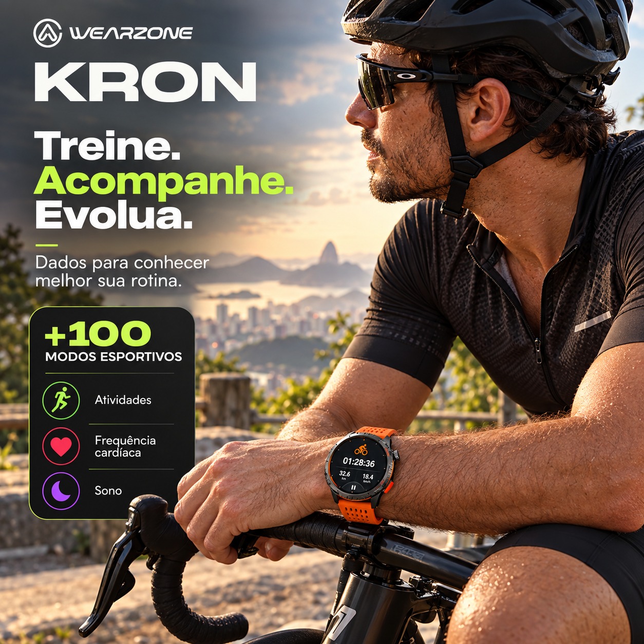 Smartwatch Wearzone KRON AMOLED com GPS Integrado, Chamadas Bluetooth, 3 ATM e Pulseira de Silicone