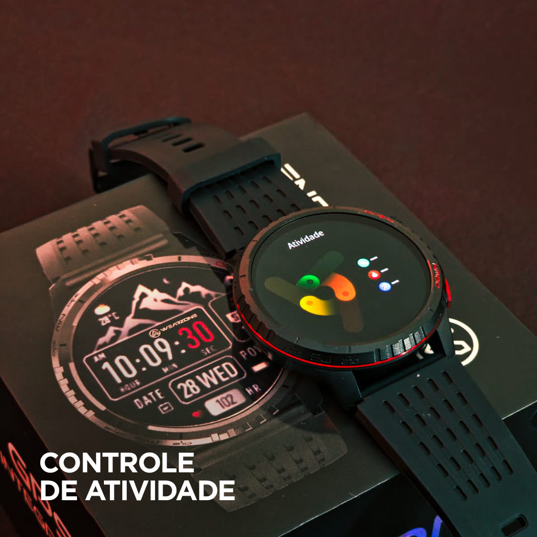 Smartwatch Wearzone KRON AMOLED com GPS Integrado, Chamadas Bluetooth, 3 ATM e Pulseira de Silicone