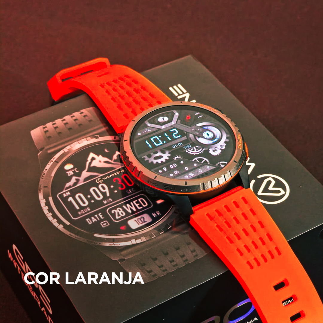 Smartwatch Wearzone KRON AMOLED com GPS Integrado, Chamadas Bluetooth, 3 ATM e Pulseira de Silicone