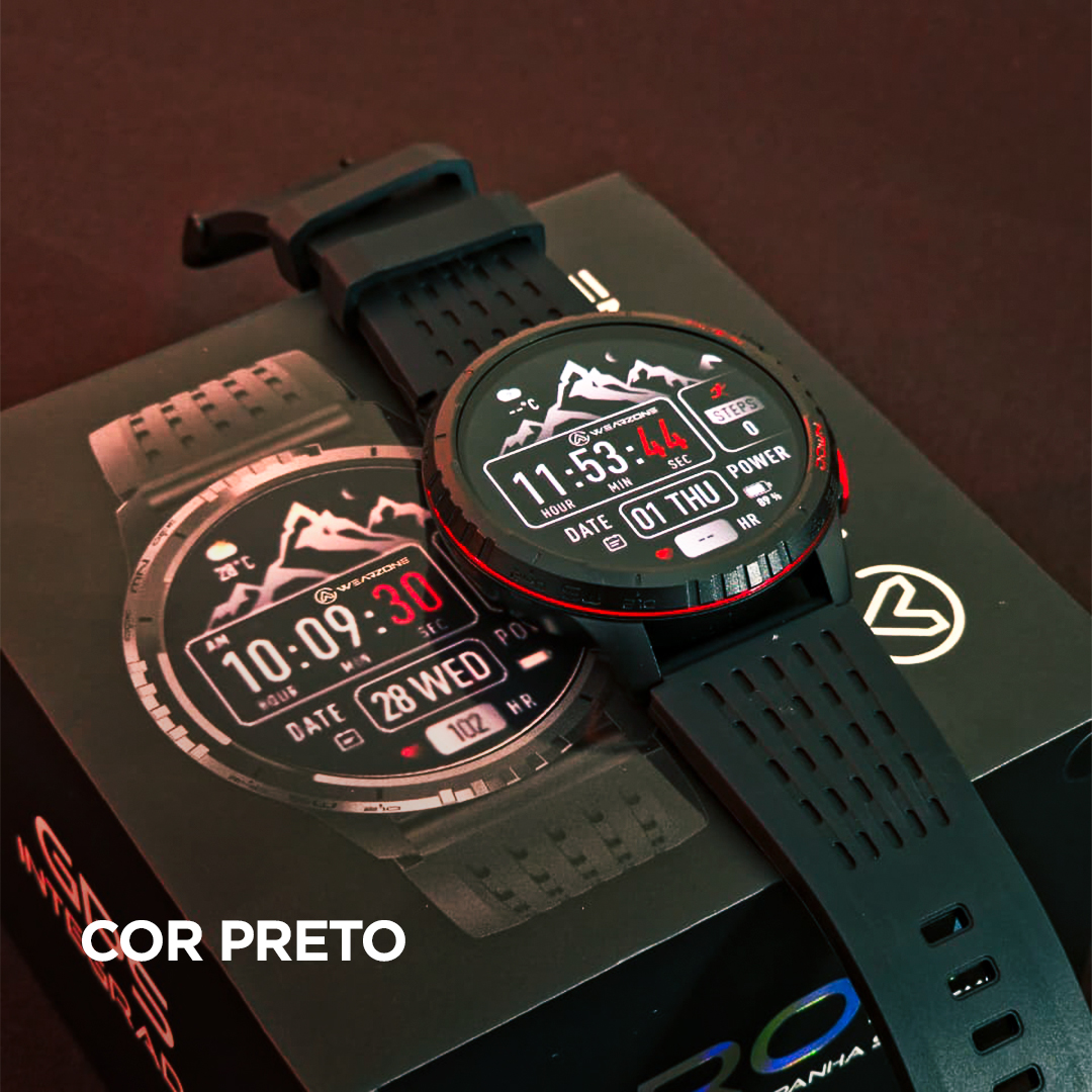 Smartwatch Wearzone KRON AMOLED com GPS Integrado, Chamadas Bluetooth, 3 ATM e Pulseira de Silicone